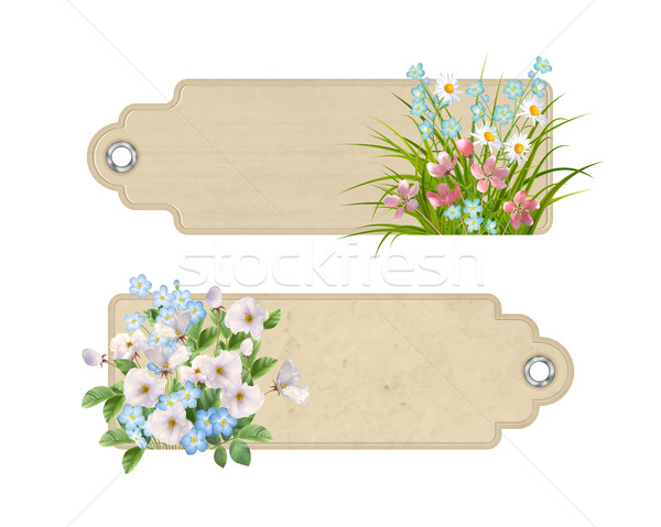 Set Lesezeichen Blumen dekorativ Tags Vielfalt Stock foto © kostins