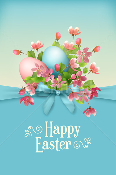 Христос воскрес карт вектора весенние цветы яйца Пасху Сток-фото © kostins