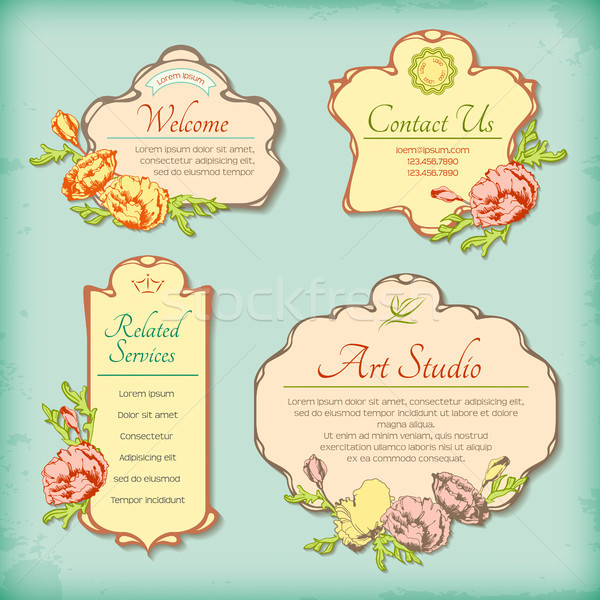 Set of vintage antique styled labels with flowers Stock photo © kostins