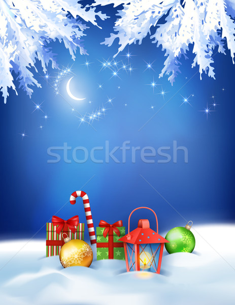 [[stock_photo]]: Vecteur · Noël · hiver · nuit · cadeaux · ciel · de · la · nuit