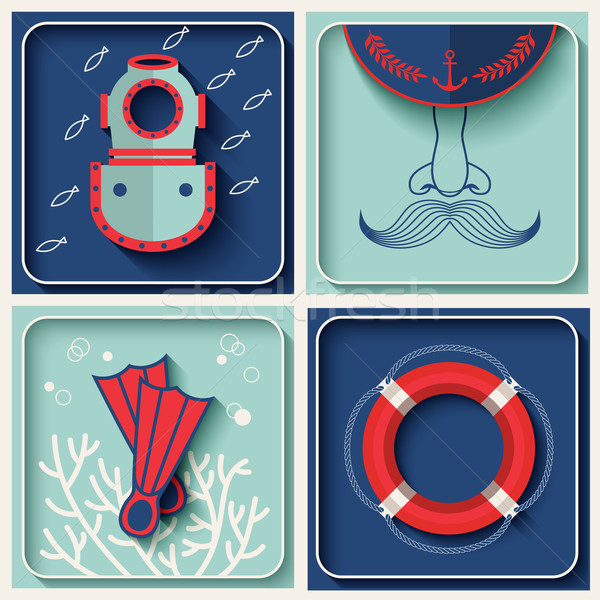 Vector marine theme icons Stock photo © kostins