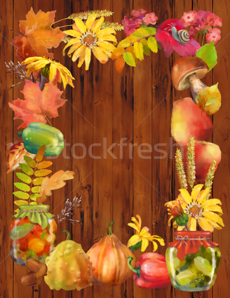 Acuarela toamnă cadru decorativ natural element Imagine de stoc © kostins