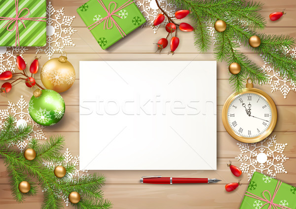 Stok fotoğraf: Noel · vektör · üst · görmek · boş · kağıt · saat
