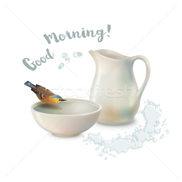 Tazón aves vector buenos días diseno agua potable Foto stock © kostins