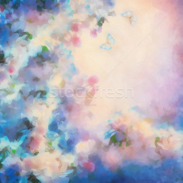 Bahar kiraz çiçeği suluboya boyama stil Stok fotoğraf © kostins