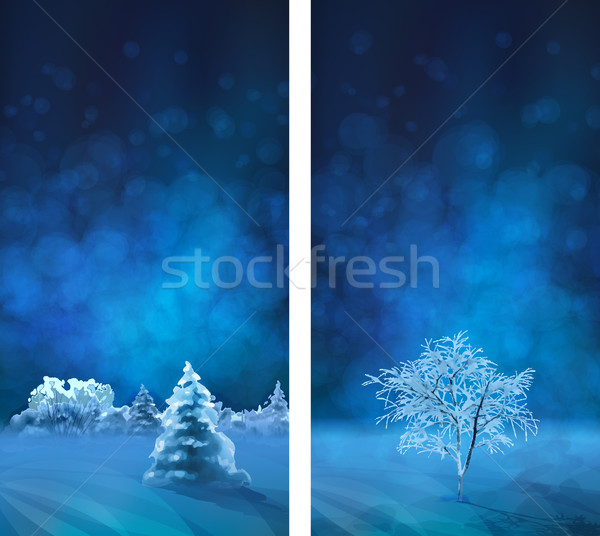 Foto stock: Vector · acuarela · invierno · noche · banners · forestales