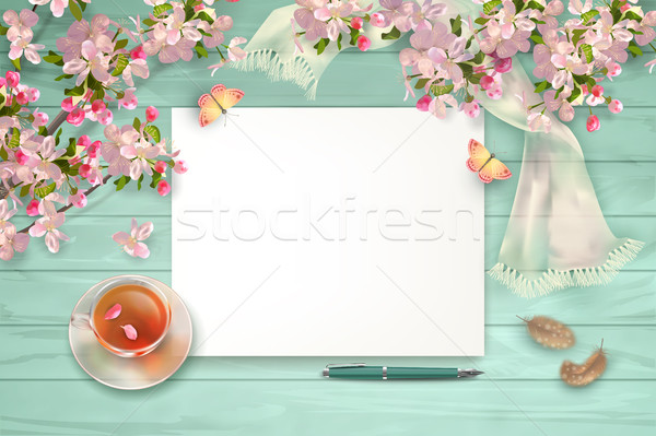 Tavasz felső kilátás papír virágzó fa Stock fotó © kostins