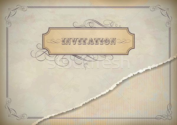 Vintage invitation design with label, text and frame Stock photo © kostins