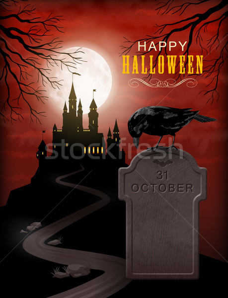 Halloween Burg Silhouette Hügel Mondlicht Stock foto © kostins