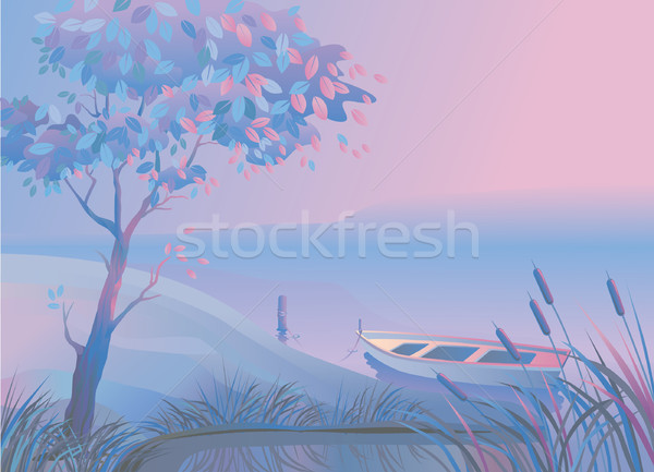 Landscape. Boat. Bulrush. Stock photo © kostins