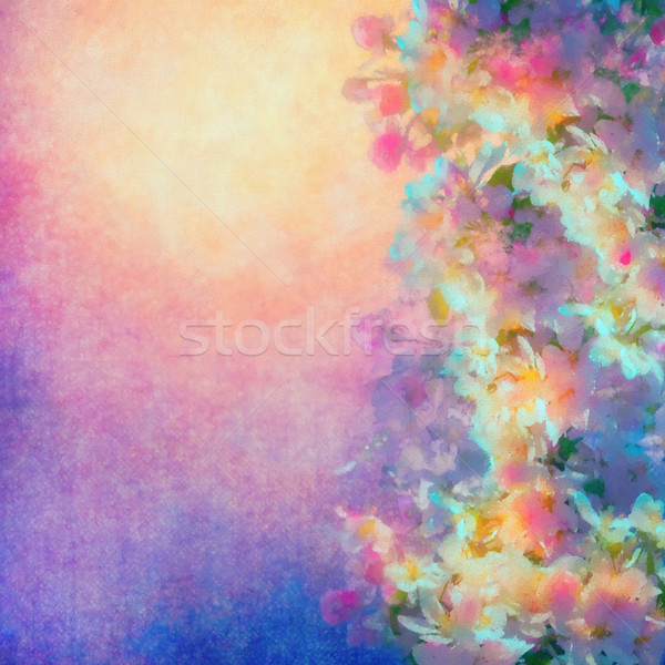 Wiosną Cherry Blossom akwarela malarstwo stylu kwiatowy Zdjęcia stock © kostins