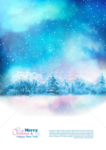 Stockfoto: Vector · aquarel · winter · christmas · flyer · nacht