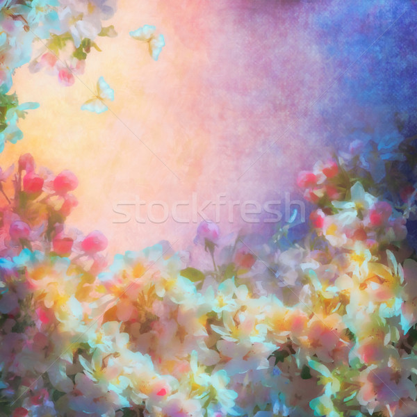 Wiosną Cherry Blossom vintage grunge malarstwo stylu Zdjęcia stock © kostins