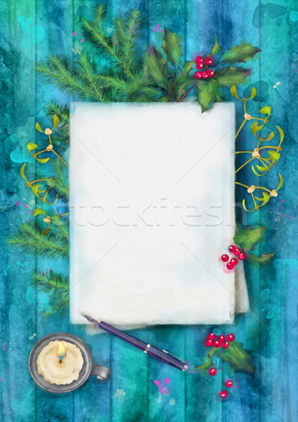 Natal aquarela topo ver papel em branco folha Foto stock © kostins