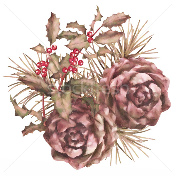 Stock photo: Christmas watercolor decorative composition