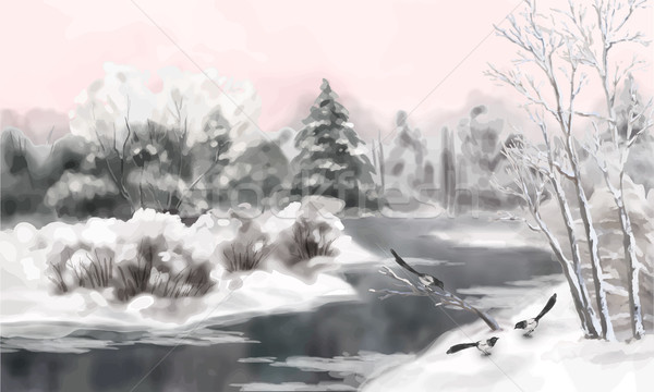 Inverno vettore acquerello panorama artistico pittura Foto d'archivio © kostins
