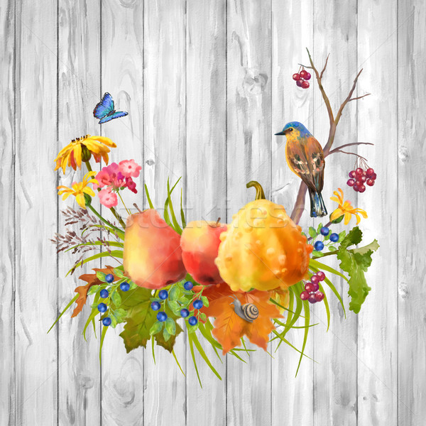 [[stock_photo]]: Couleur · pour · aquarelle · automne · action · de · grâces · illustration · citrouille · fleurs