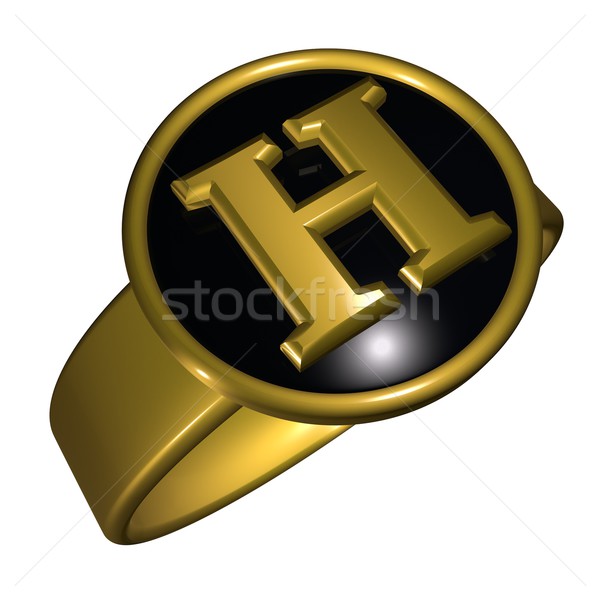 Foto stock: Letra · h · carta · negro · oro · anillo · 3d