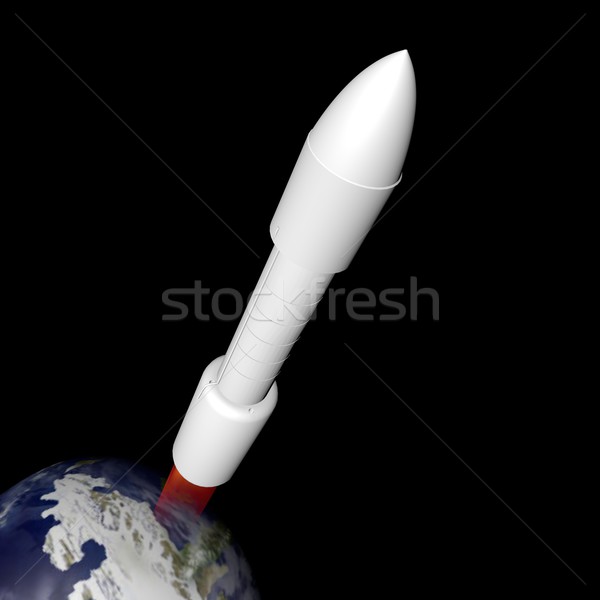 ракета огня планеты 3d визуализации квадратный Сток-фото © Koufax73