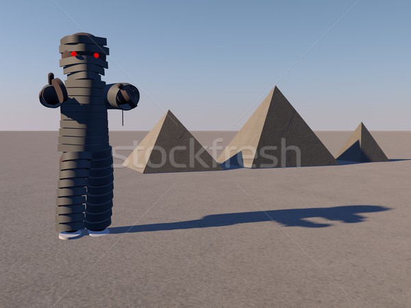 Piramidy spaceru pustyni powrót 3d krajobraz Zdjęcia stock © Koufax73