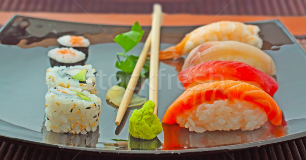 ストックフォト: 寿司 · 黒 · プレート · 食品 · 魚