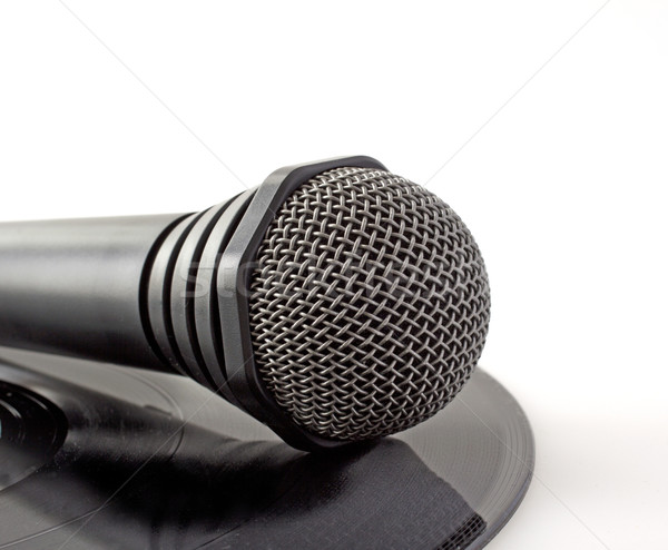 Microfon vinilin singuratic negru record muzică Imagine de stoc © Koufax73