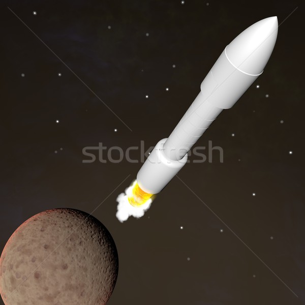 Stock fotó: Rakéta · rakéta · tűz · bolygó · csillagos · ég · 3d · render