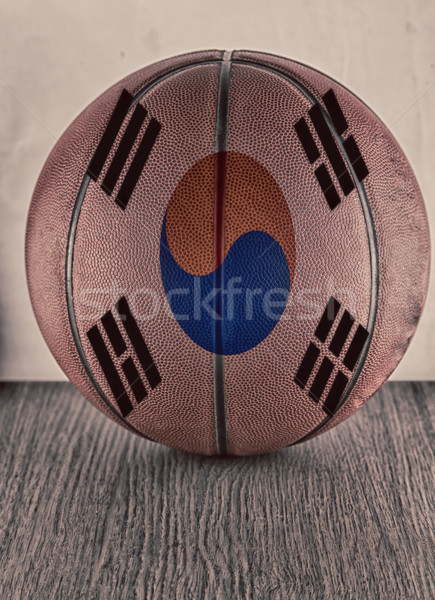 Foto d'archivio: Corea · del · Sud · basket · bandiera · legno · superficie · sport
