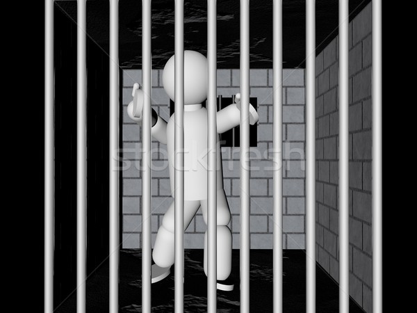 Foto stock: Cárcel · títeres · celda · de · la · cárcel · 3d · pared · libertad