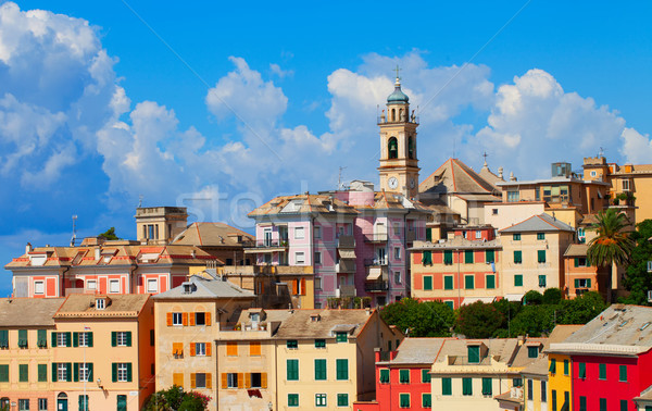 多雲 天空 景觀 背景 / a small town under blue cloudy