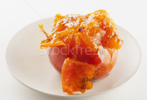Datolyaszilva nyitva tányér fehér étel természet Stock fotó © Koufax73