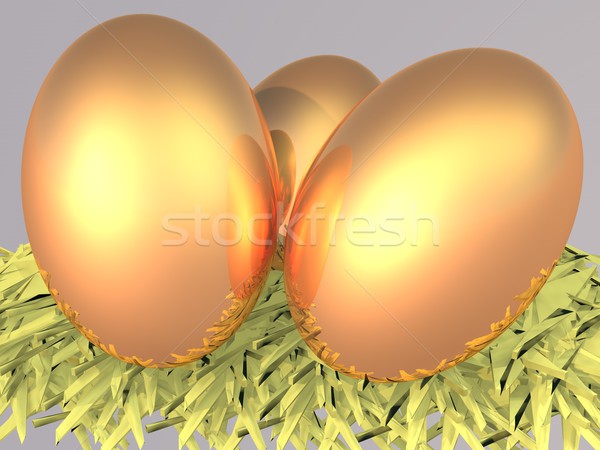 Golden drei Eier Nest 3d render Ostern Stock foto © Koufax73