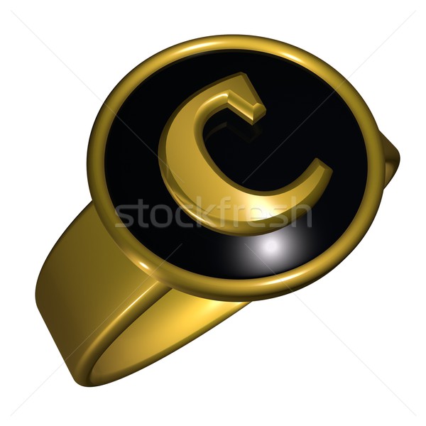 C harfi mektup siyah altın halka 3d render Stok fotoğraf © Koufax73