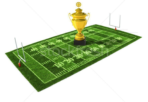 Stockfoto: Voetbalveld · gouden · trofee · centrum · amerikaanse · geïsoleerd