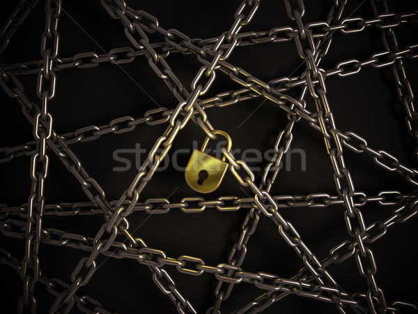 Ketens gouden slot donkere abstract veiligheid Stockfoto © koya79