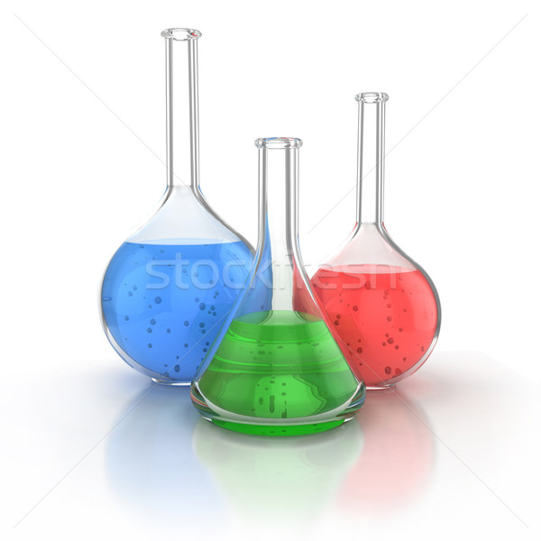 Foto stock: Laboratorio · cristalería · líquido · verde · blanco · 3d