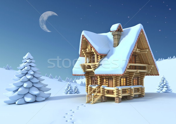 Winter Weihnachten Freien Szene Haus Berg Stock foto © koya79