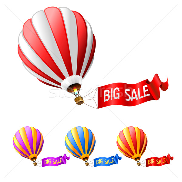 Grande venda balão de ar quente assinar azul bandeira Foto stock © kraska