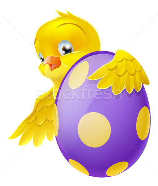 Cute chick and painted chocolate Easter egg Stock photo © Krisdog