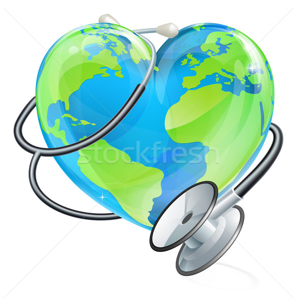 Stock photo: Heart Earth World Globe Stethoscope Health Concept