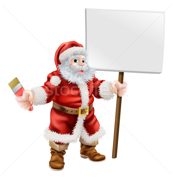 Santa holding paintbrush and sign Stock photo © Krisdog