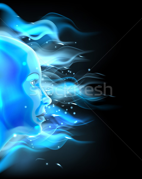 Kék tűz arc gyönyörű nő lángok hold Stock fotó © Krisdog
