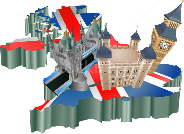Foto stock: Reino · Unido · turismo · ilustración · turísticos · mapa · vacaciones
