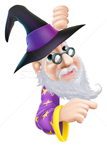 Wizard peeping round sign Stock photo © Krisdog