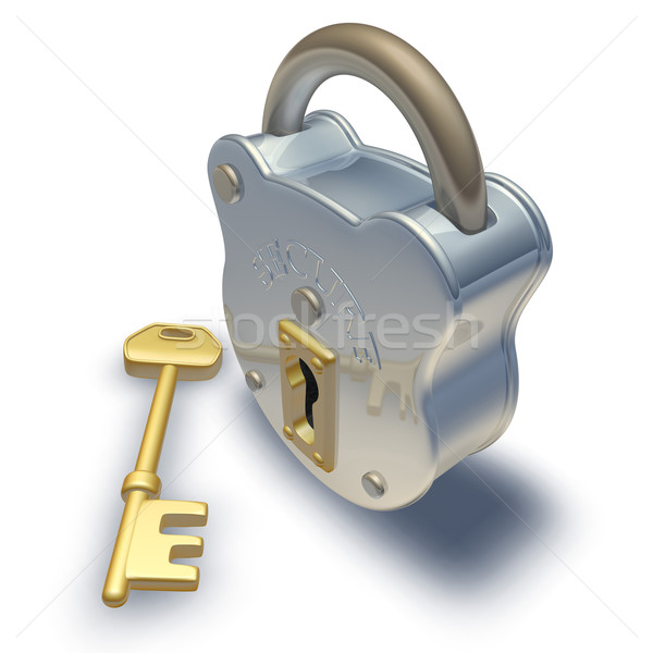Hangslot sleutel 3d render illustratie succes slot Stockfoto © Krisdog