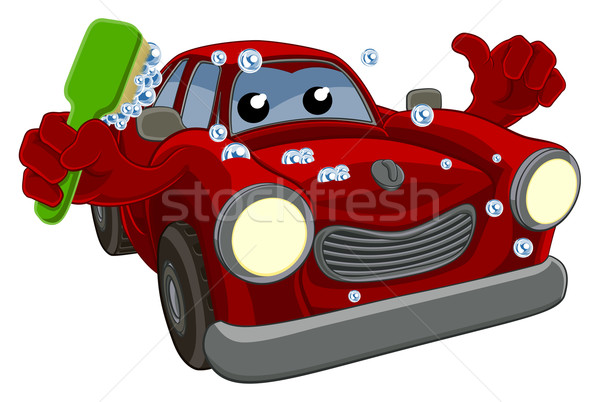 Autowaschanlage Cartoon-Maskottchen halten Reinigung Pinsel Stock foto © Krisdog