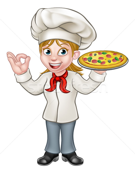Pizza Chef Woman Cartoon Character Stock photo © Krisdog
