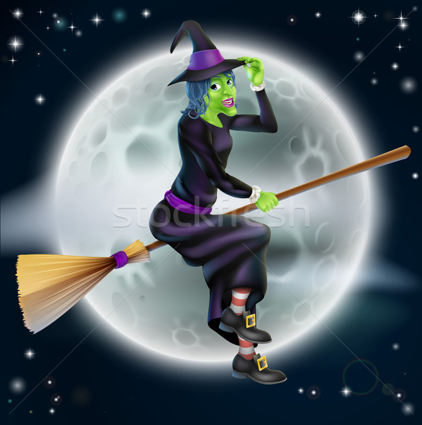 Witch Flying in Front of the Moon Stock photo © Krisdog