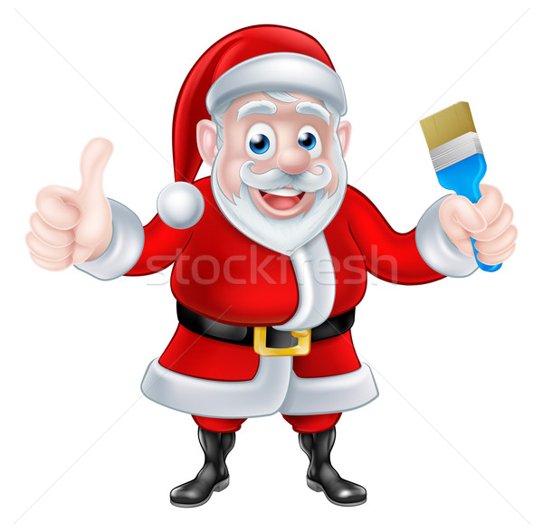 Cartoon Santa Giving Thumbs Up and Holding Paintbrush Stock photo © Krisdog