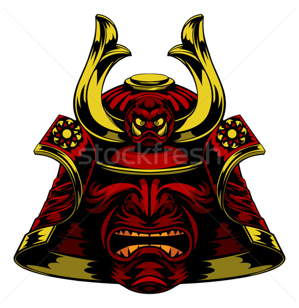 Stok fotoğraf: Samuray · maske · kask · korkutucu · kırmızı · yüz